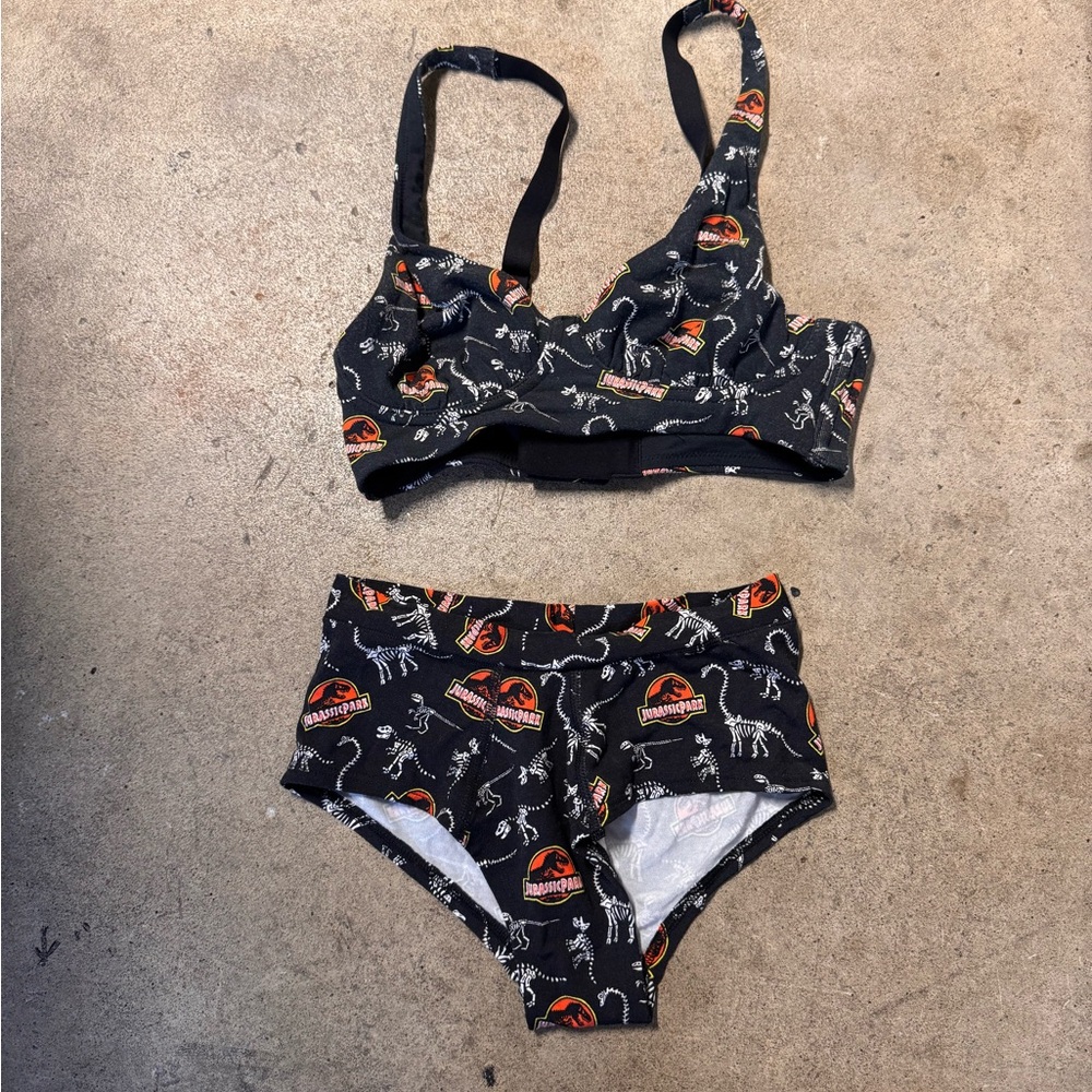 MeUndies Jurassic Park Black Dinosaur Print Bikini Set